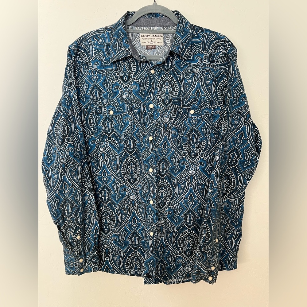 Men's Blue Paisley Casual Button Down Shirt